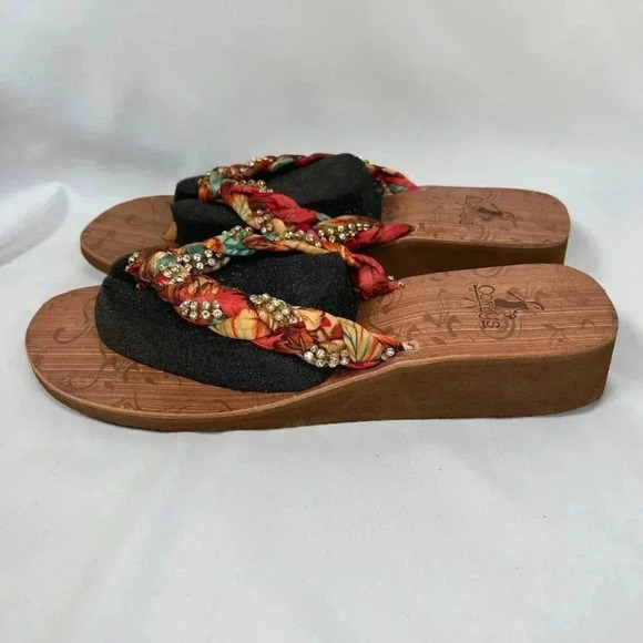 Corkys Risqué Size 11 Sandal Fabric Rhinestone Flip Flop Cushion Comfort - Picture 2 of 9